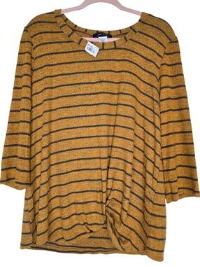 Corvia mustard yellow and blue-ish horizontal striped top